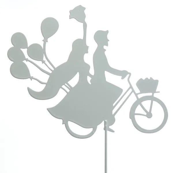 GASPER Pflanzenstecker Brautpaar auf dem Fahrrad Weiß 46.5 cm - Metall GASPER Pflanzenstecker Brautpaar auf dem Fahrrad Weiß 46.5 cm - Metall
