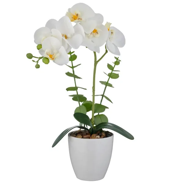 GASPER Phalaenopsis x6, 40cm, weiß, im weißen Melamintopf 9x9cm, Real Touch