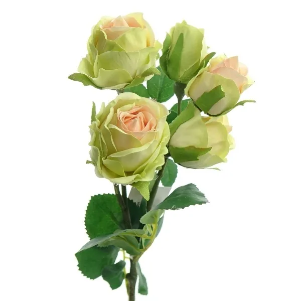 GASPER Polyanta-Rose Creme & Grün & Apricot 39 cm - Kunstblumen