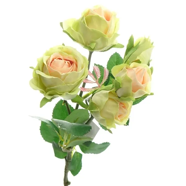 GASPER Polyanta-Rose Creme & Grün & Apricot 39 cm - Kunstblumen