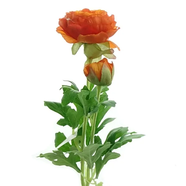 GASPER Ranunkeln Orange mit 1 Blüte und 1 Knospe 40 cm - Kunstblumen