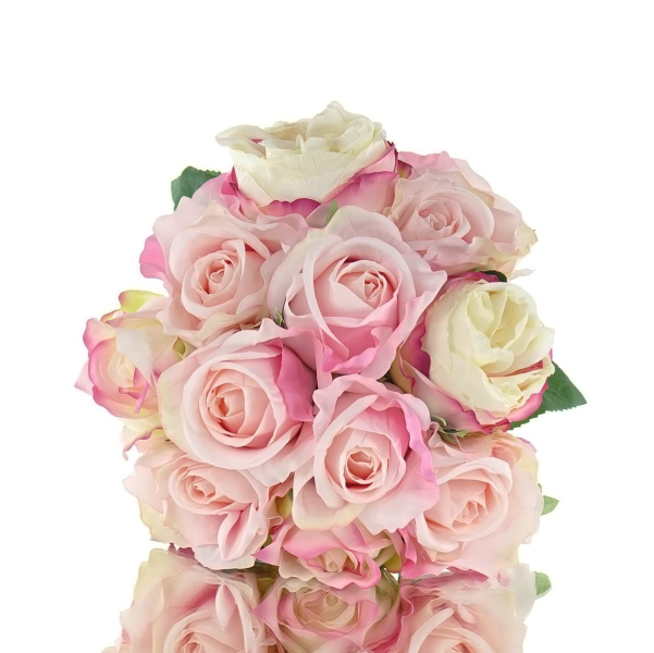 GASPER Rosenstrauß Rosa Töne & Creme 11 Stiele 36 cm - Kunstblumen