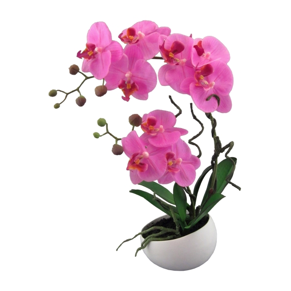 GASPER Schmetterlingsorchidee - Phalaenopsis Lila in weißer Schale 48 cm - Kunstpflanzen