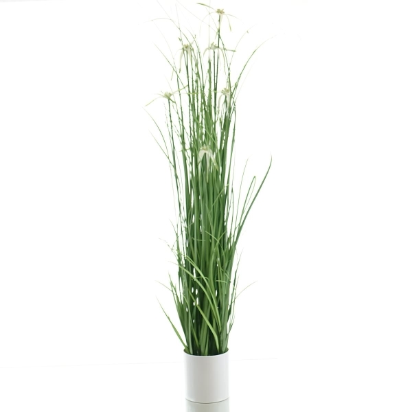 GASPER Sternsegge Weiß im weißen Melamintopf ca. 108 cm - Kunstpflanzen