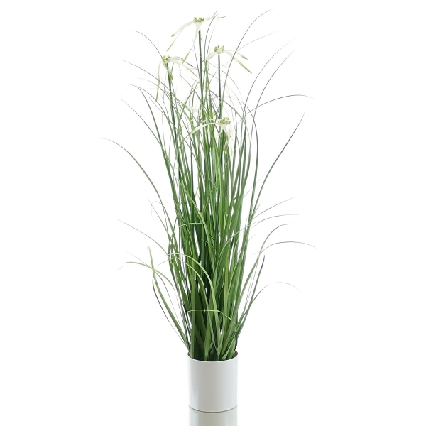 GASPER Sternsegge Weiß im weißen Melamintopf ca. 82 cm - Kunstpflanzen