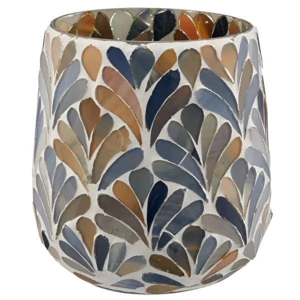 Gasper Teelichtglas Mosaik Ø 11 cm x 12 cm blau - Glas