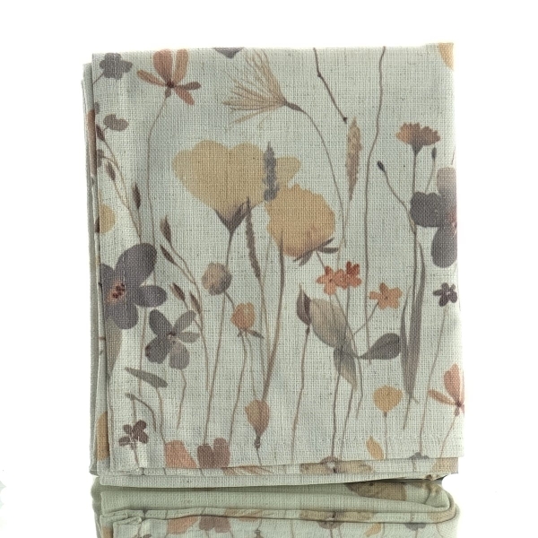 GASPER Tischläufer Flowers Rohweiß Vintage Look 140 cm - Baumwolle & Polyester