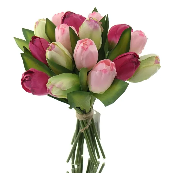 GASPER Tulpen im Bund Rot Rosa & Creme 18 Stiele 28 cm - Kunstblumen