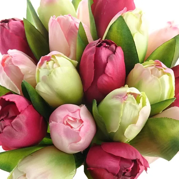 GASPER Tulpen im Bund Rot Rosa & Creme 18 Stiele 28 cm - Kunstblumen