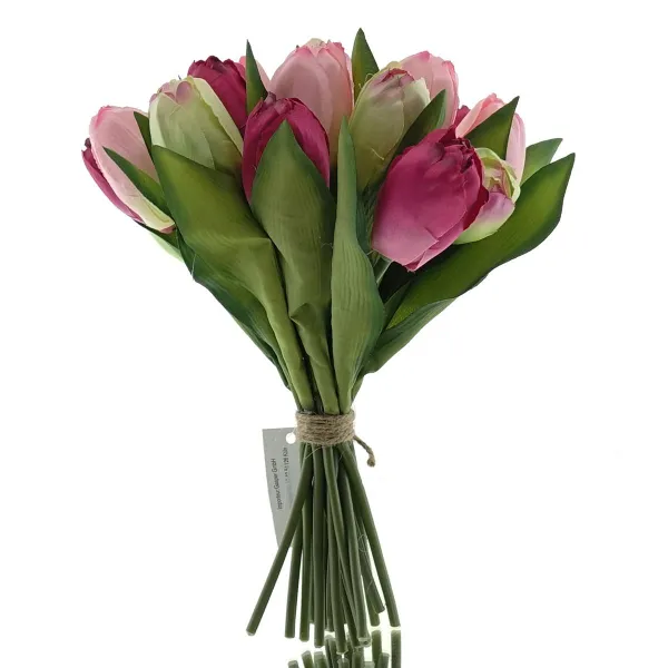 GASPER Tulpen im Bund Rot Rosa & Creme 18 Stiele 28 cm - Kunstblumen
