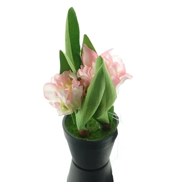 GASPER Tulpen Rosa & Weiß im schwarzen Mini-Topf 19 cm hoch - Kunstpflanzen GASPER Tulpen Rosa & Weiß im schwarzen Mini-Topf 19 cm hoch - Kunstpflanzen