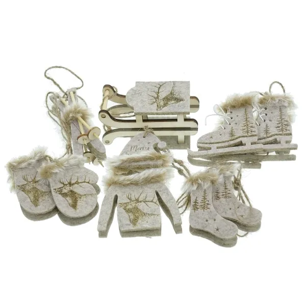 GASPER Weihnachtsanhänger Wintersport Grau-Beige 6 teiliges Set - Filz & Holz GASPER Weihnachtsanhänger Wintersport Grau-Beige 6 teiliges Set - Filz & Holz