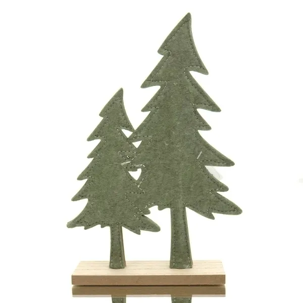 GASPER Weihnachtsdeko 2 Tannenbäume Grün auf einer Basis 24,5 cm - Holz & Filz