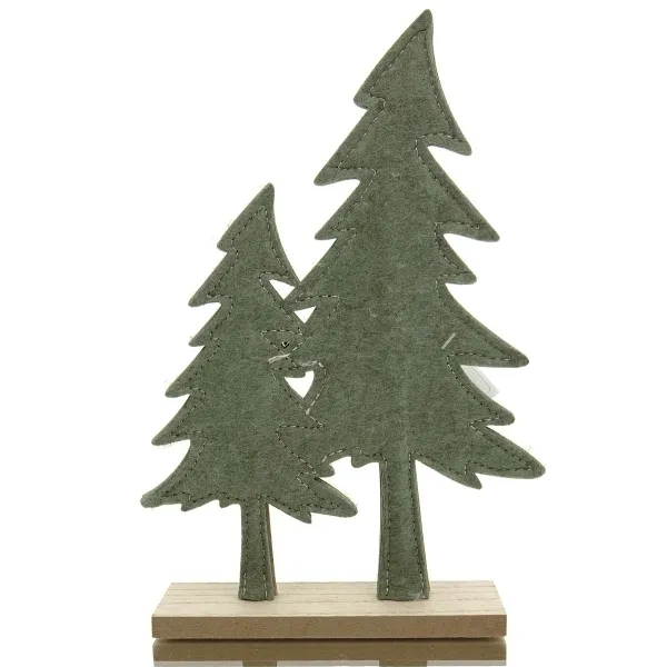 GASPER Weihnachtsdeko 2 Tannenbäume Grün auf einer Basis 24,5 cm - Holz & Filz