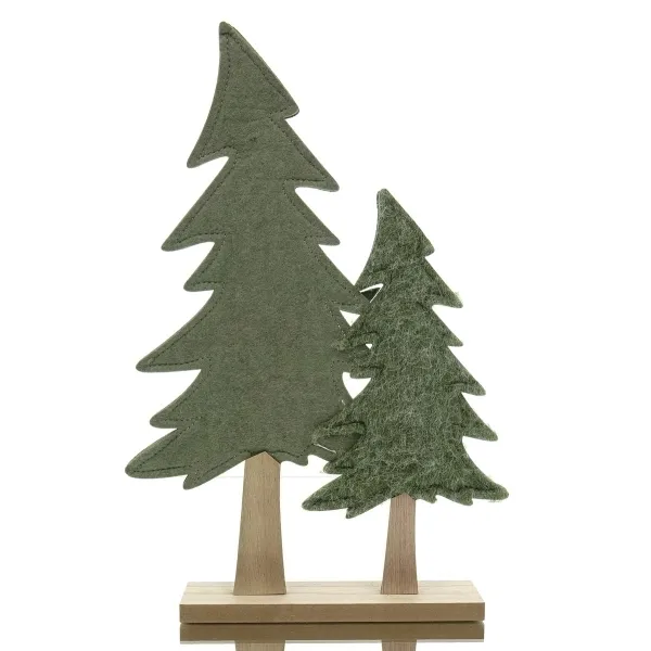 GASPER Weihnachtsdeko 2 Tannenbäume Grün auf einer Basis 38 cm - Holz & Filz GASPER Weihnachtsdeko 2 Tannenbäume Grün auf einer Basis 38 cm - Holz & Filz