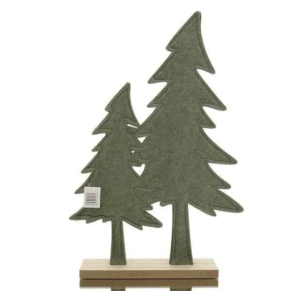 GASPER Weihnachtsdeko 2 Tannenbäume Grün auf einer Basis 38 cm - Holz & Filz