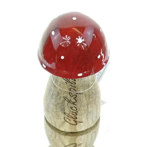 GASPER Weihnachtsdeko Fliegenpilz mit Schriftzug `Glückspilz´ 10 cm - Holz