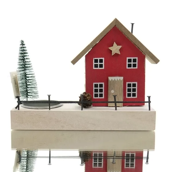 GASPER Weihnachtsdeko Haus Rot mit Baum & Kerzenhalter 15 x 12,5 cm - Holz GASPER Weihnachtsdeko Haus Rot mit Baum & Kerzenhalter 15 x 12,5 cm - Holz