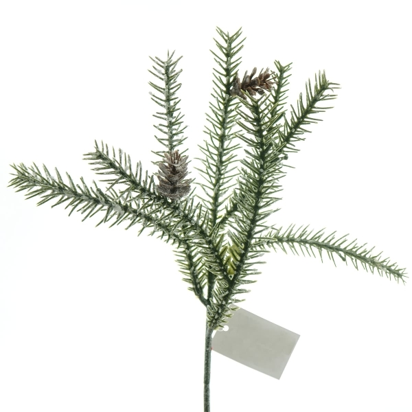 GASPER Weihnachtsdeko Tannenzweig Grün gefrostet mit Zapfen 33 cm - Kunstpflanzen