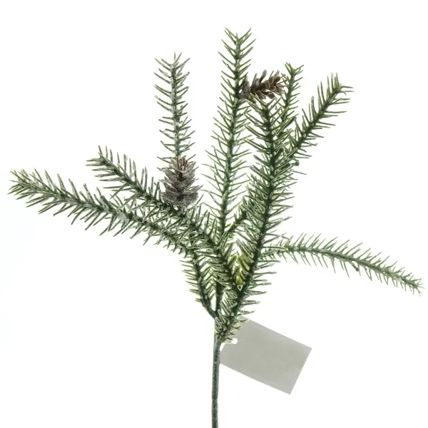 GASPER Weihnachtsdeko Tannenzweig Grün gefrostet mit Zapfen 33 cm - Kunstpflanzen