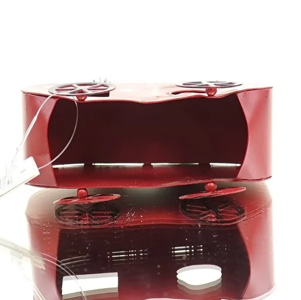 GASPER Weihnachtsdeko Wohnwagen mit Wichtel Rot & Grün 15,5 cm - Metall & Poly
