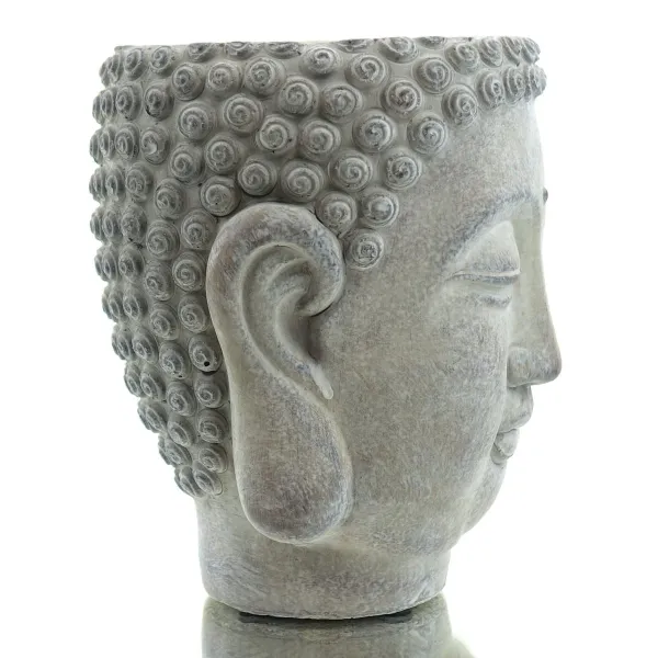 GASPER Zement Buddha Kopf Pflanzgefäß Grau gewaschen 17 cm x 15 xm x 14 cm
