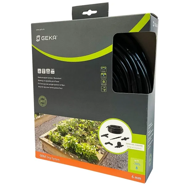 GEKA® Drip System 6 mm Set Bewässerung für Gemüse- & Blumen- Beet - 15 Meter GEKA® Drip System 6 mm Set Bewässerung für Gemüse- & Blumen- Beet - 15 Meter