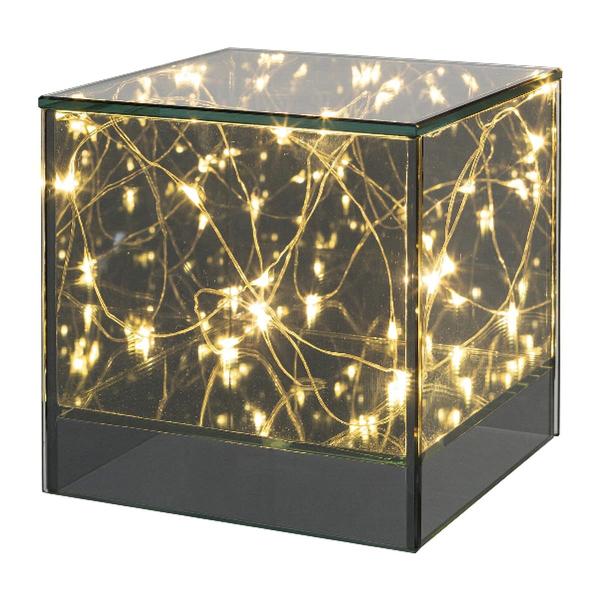 Glas Quader mit 15 LED LIGHTS grau 12x12x12cm, grau