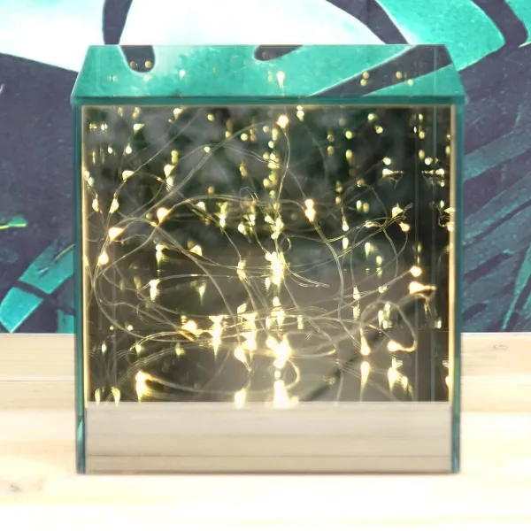 Glas Quader mit 20 LED LIGHTS grau 15x15x15cm, grau
