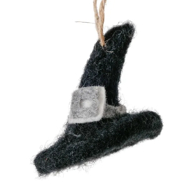 Boltze Dekoanhänger Spooky Hut schwarz, Schnalle grau 5 cm - Wolle & Jute