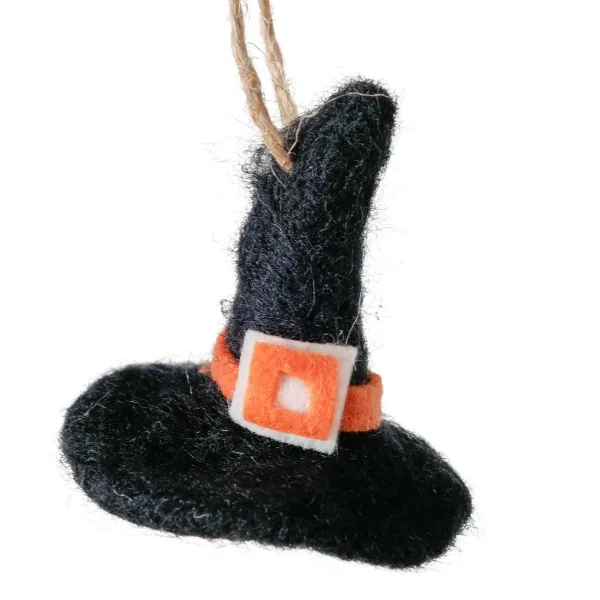 Boltze Dekoanhänger Spooky Hut schwarz, Schnalle orange 5 cm - Wolle & Jute