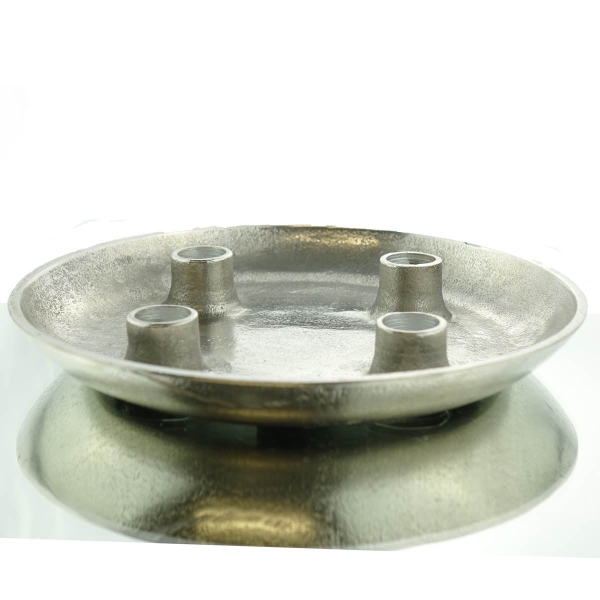 Hochwertige Aluminiumschale mit 4 Kerzenhaltern silberfarben Ø 24 cm