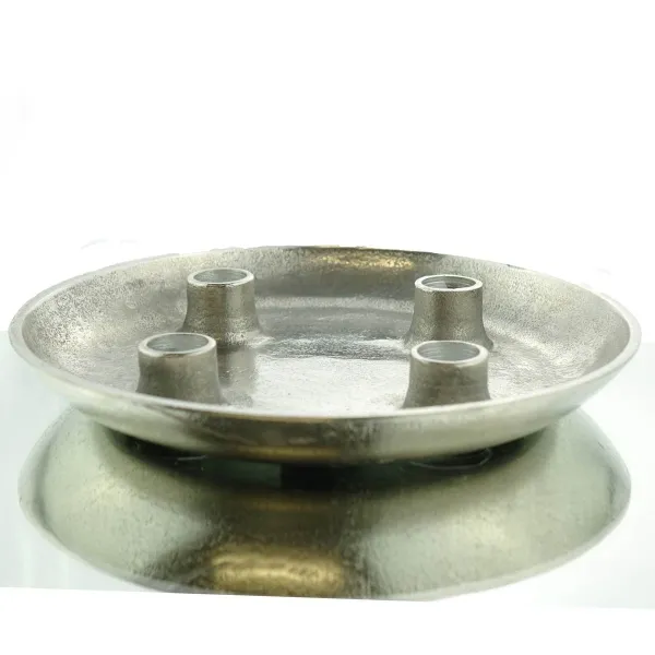 Hochwertige Aluminiumschale mit 4 Kerzenhaltern silberfarben Ø 24 cm Hochwertige Aluminiumschale mit 4 Kerzenhaltern silberfarben Ø 24 cm