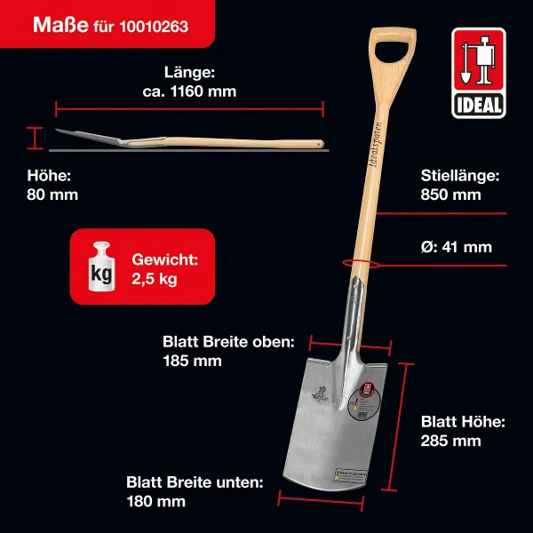 IDEAL-Spaten Premium Gärtner Form Doppelfederspaten mit Tritt Eschen-D-Stiel - Größe 2