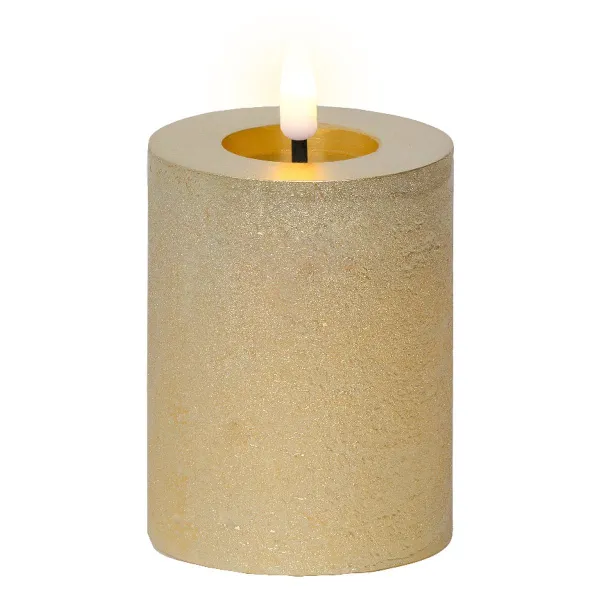 Lumineo Batterie LED Wachskerze Goldfarben Ø 7 cm Höhe 11,3 cm - warmweiß