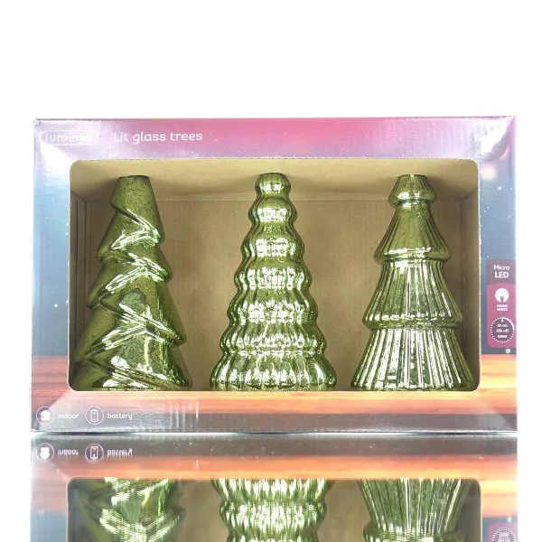 Lumineo Batterie LED Weihnachtsbäume Grün 3er Set Ø 9 cm Höhe 17,5 cm - warmweiß