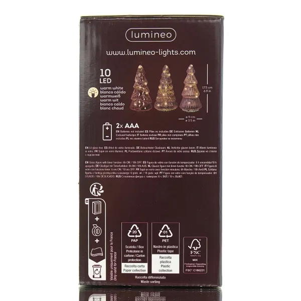 Lumineo Batterie LED Weihnachtsbäume Silberfarben 3er Set Ø 9 cm Höhe 17,5 cm - warmweiß