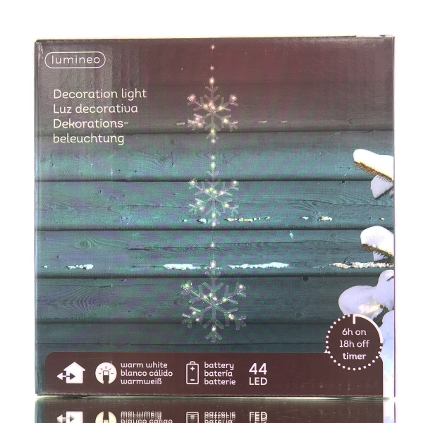 Lumineo Batterie Micro-LED 3 Schneeflocken Transparent 0,62 Meter 44 Lichter - warmweiß