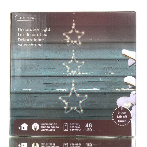 Lumineo Batterie Micro-LED 3 Sterne Transparent 0,58 Meter 48 Lichter - warmweiß