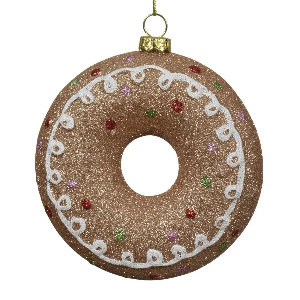 Anhänger Dounat mit rot/weißem Dekor beglittert - Kunststoff Anhänger Dounat mit rot/weißem Dekor beglittert - Kunststoff