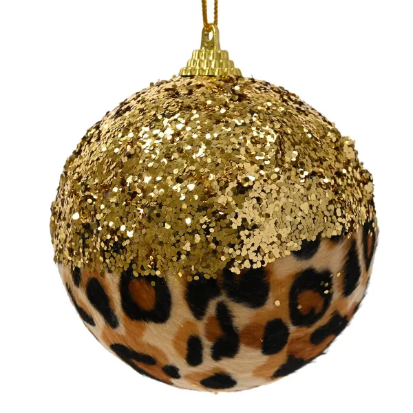 Weihnachtskugel Leopardoptik goldfarben Ø 8 cm mit Glitter - Schaumstoff Weihnachtskugel Leopardoptik goldfarben Ø 8 cm mit Glitter - Schaumstoff