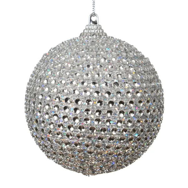 Weihnachtskugel silberfarben Ø 8 cm Glittersteine - Schaumstoff