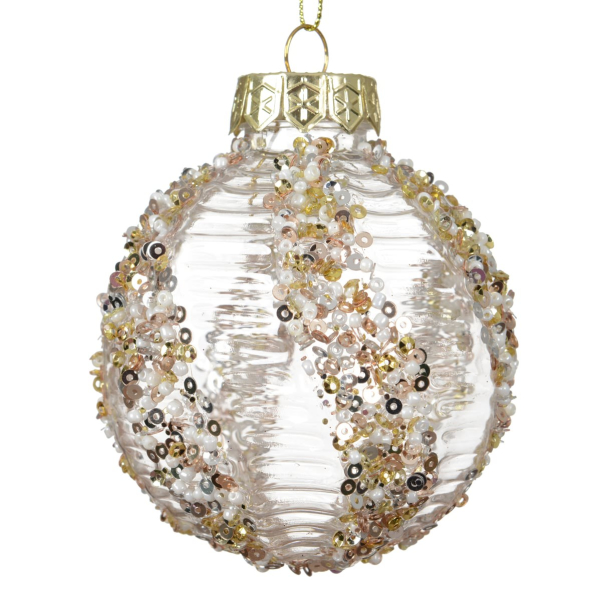 Weihnachtskugel transparent Paillette silber-/goldfarben Ø 8 cm - Kunststoff