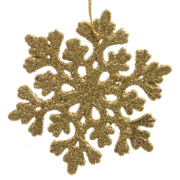 Weihnachtsanhänger Schneeflocke Goldfarben mit Glitter bruchfest Ø 9 cm - Kunststoff