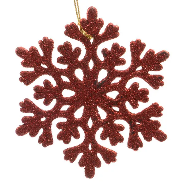 Weihnachtsanhänger Schneeflocke Rot mit Glitter bruchfest Ø 9 cm - Kunststoff