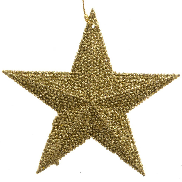 Weihnachtsanhänger Stern Goldfarben mit Glitter bruchfest Ø 10,5 cm - Kunststoff