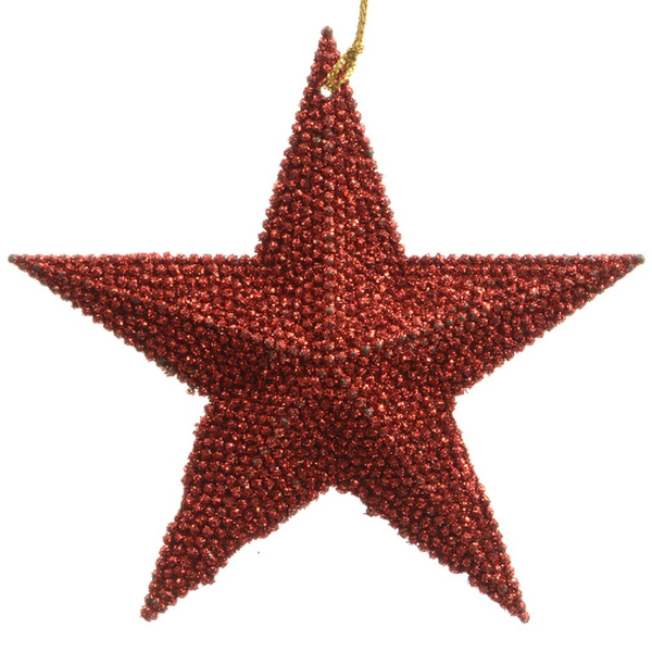 Weihnachtsanhänger Stern Rot mit Glitter bruchfest Ø 10,5 cm - Kunststoff
