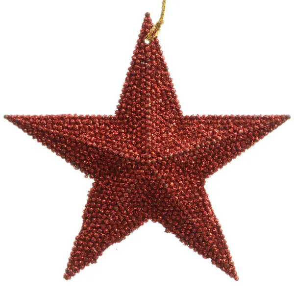 Weihnachtsanhänger Stern Rot mit Glitter bruchfest Ø 10,5 cm - Kunststoff