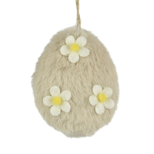Decoris® Oster Ei Beige 3 Blüten mit Aufhänger 8,5 x 11,5 cm - Plüsch
