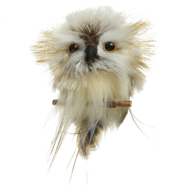 Weihnachtsanhänger Eule auf Zweig sitzend Weiß & Braun 9 cm - Polyester